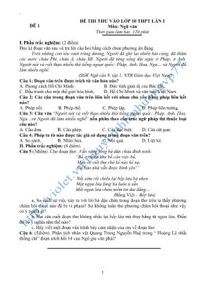 Đề thi thử vào lớp 10 THPT lần 1 môn Ngữ văn